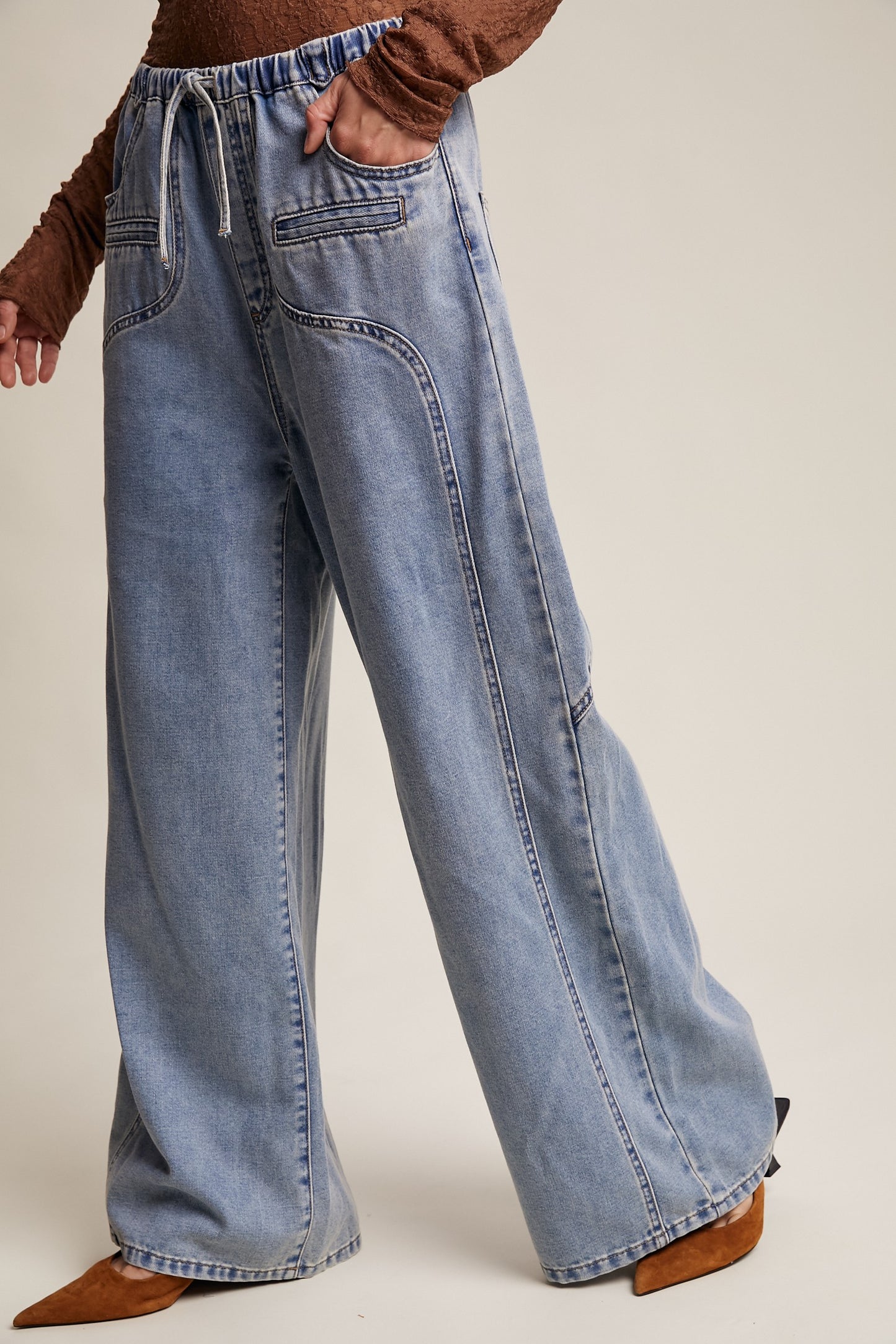Drawstring Wide Leg Jeans