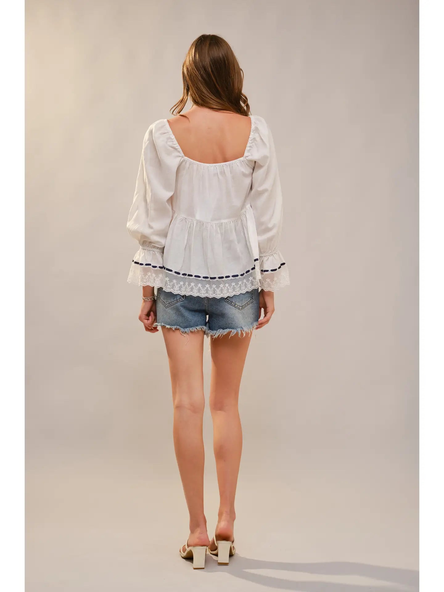 Lace Trimmed Peasant Blouse