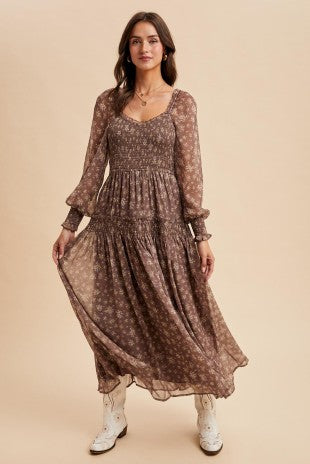 Mocha Floral Maxi Dress