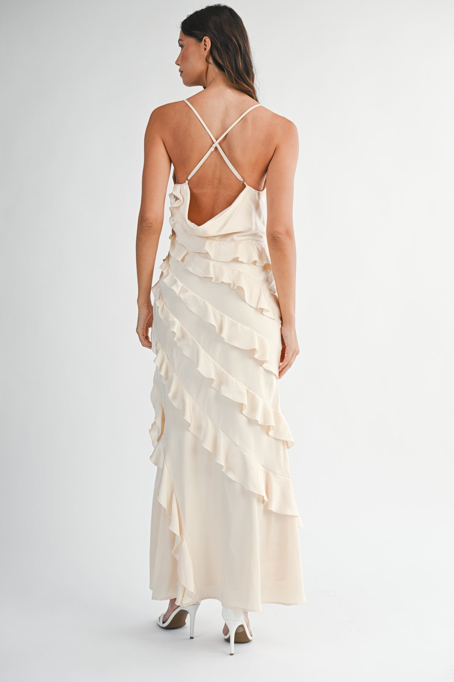 Satin Ruffle Maxi Dress
