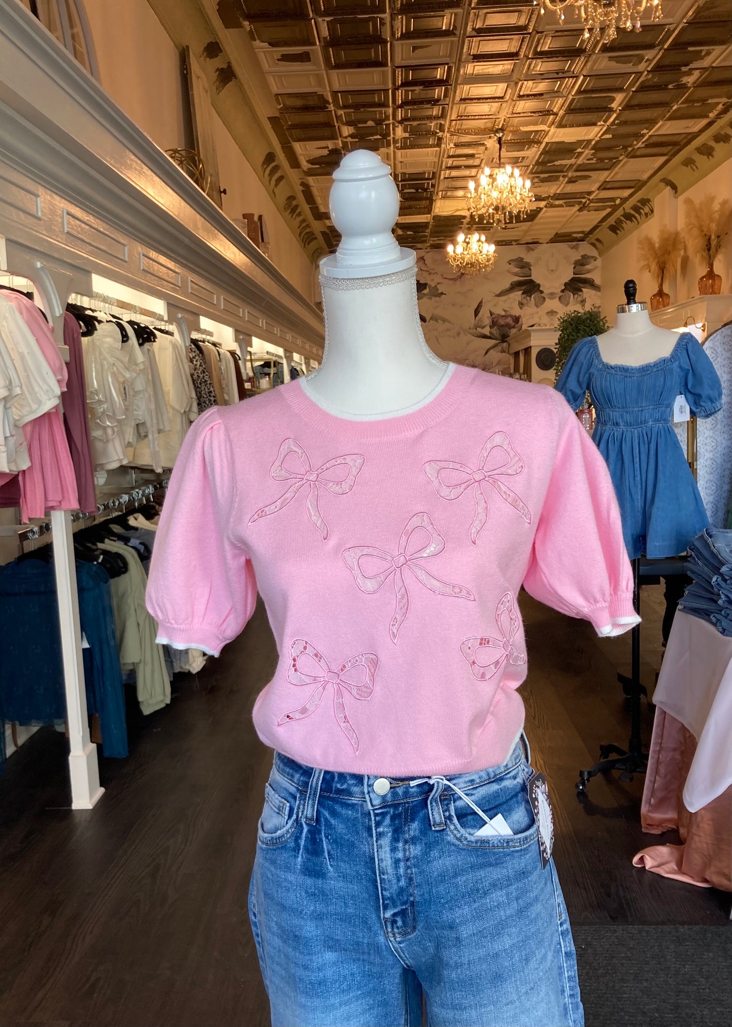 Bow Embroidered Top