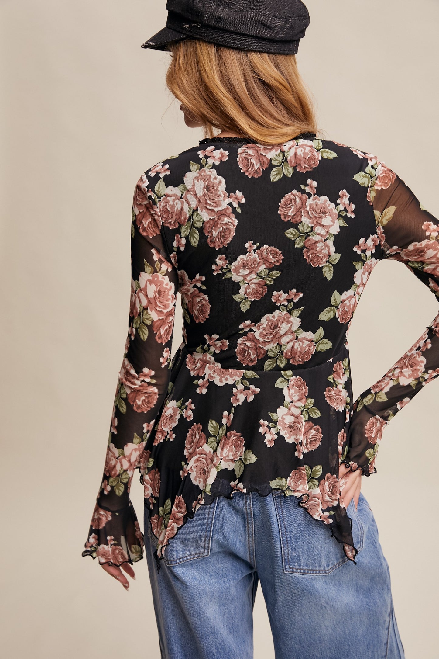 Mesh Handkerchief Hem Top