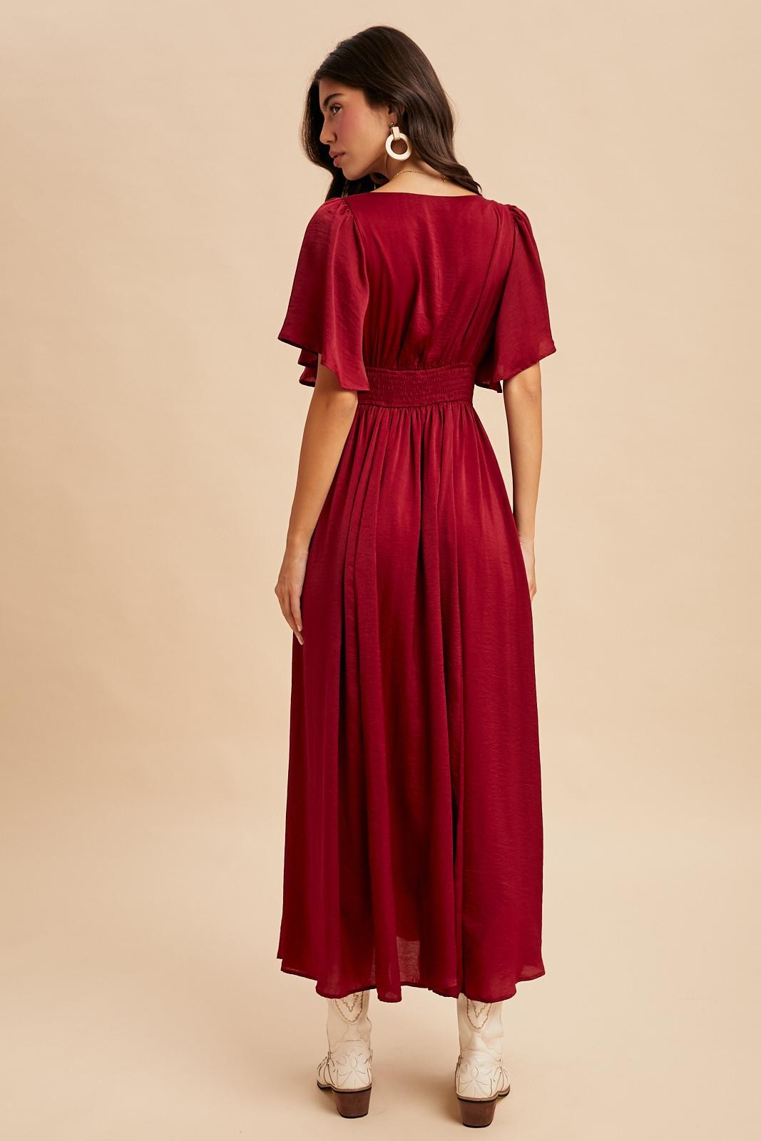 Cranberry Satin Maxi Dress
