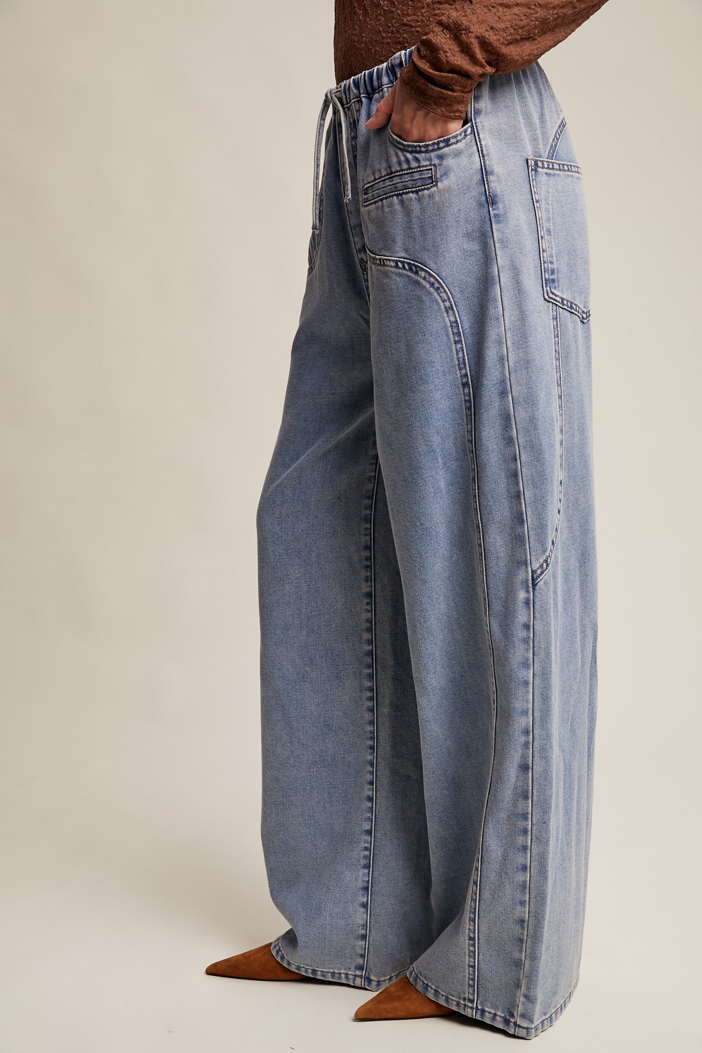 Drawstring Wide Leg Jeans
