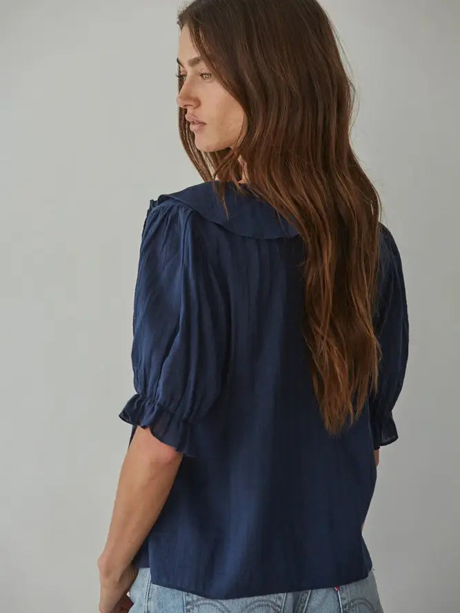 Navy Ruffled Top