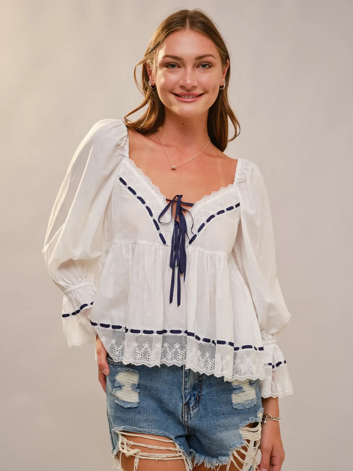 Lace Trimmed Peasant Blouse