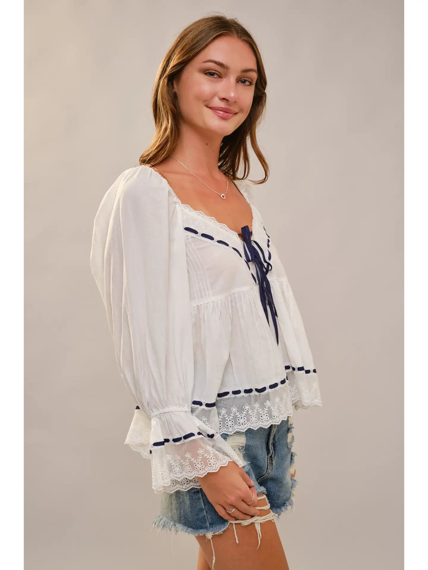 Lace Trimmed Peasant Blouse
