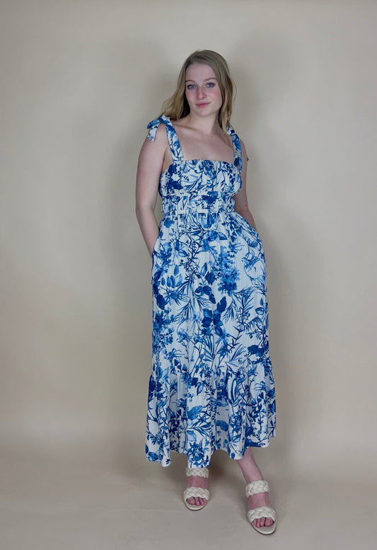 Blue Porcelain Midi Dress