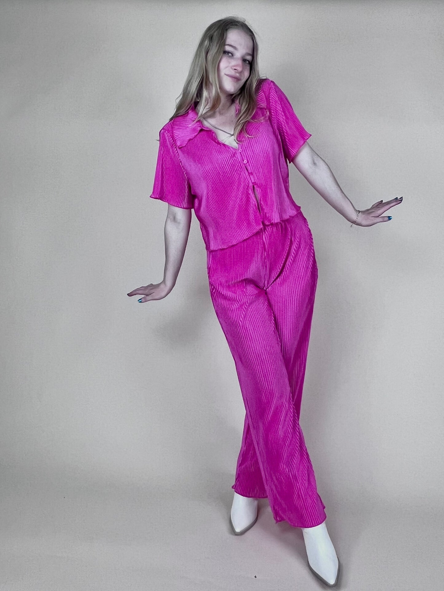 Fuschia Crinkle Top