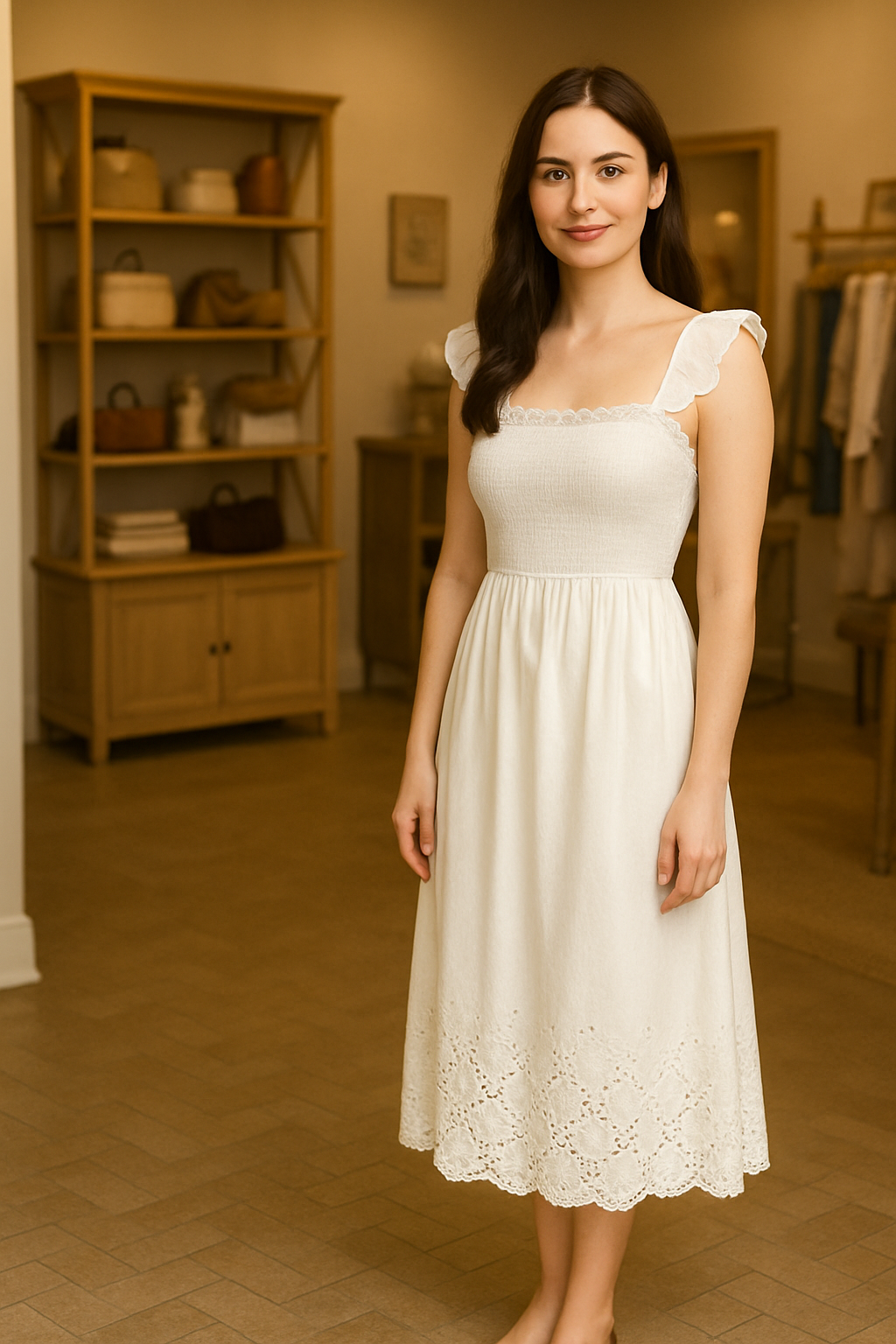 Eyelet Hem Midi Dress