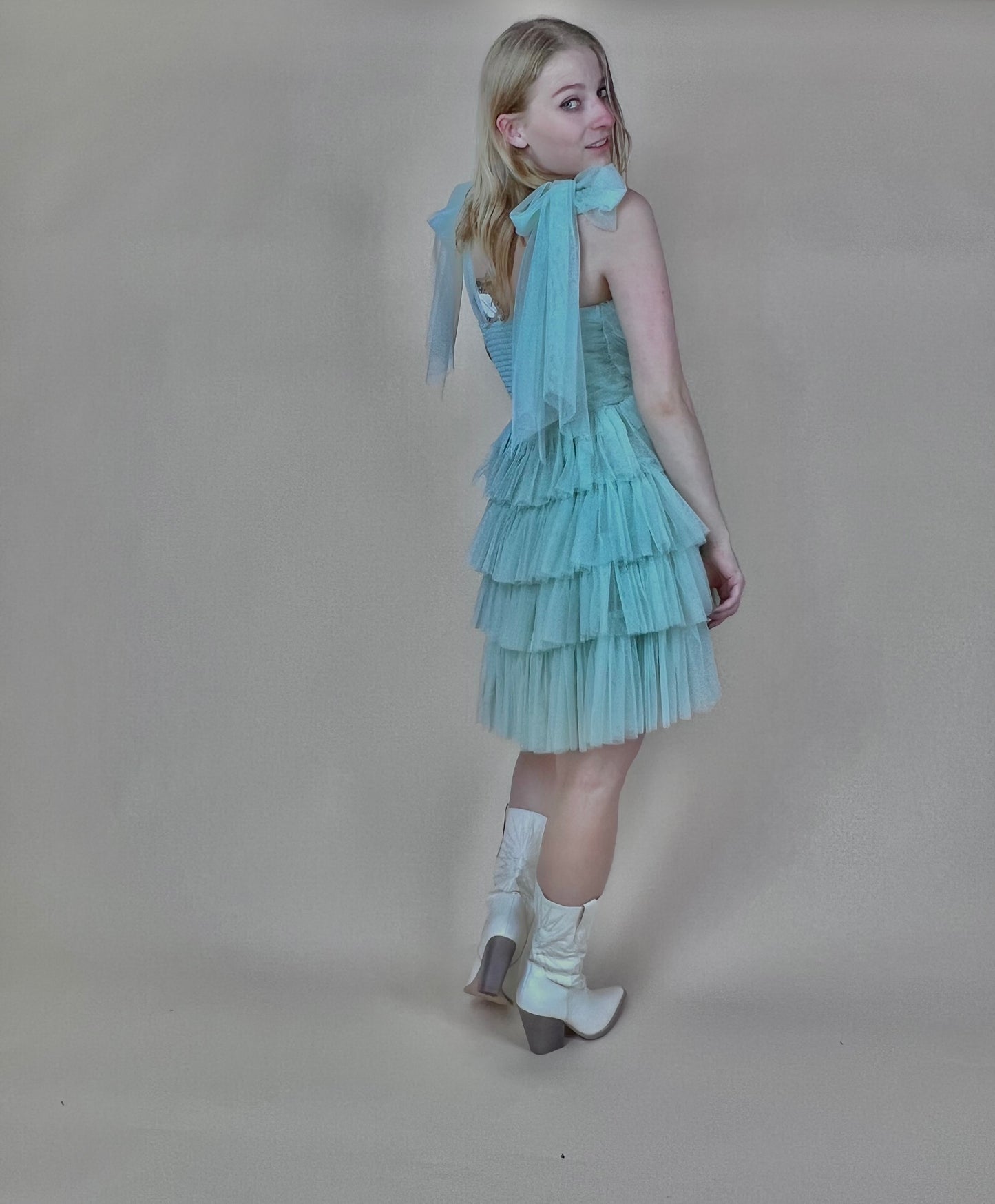 Sage Tulle Mini Dress