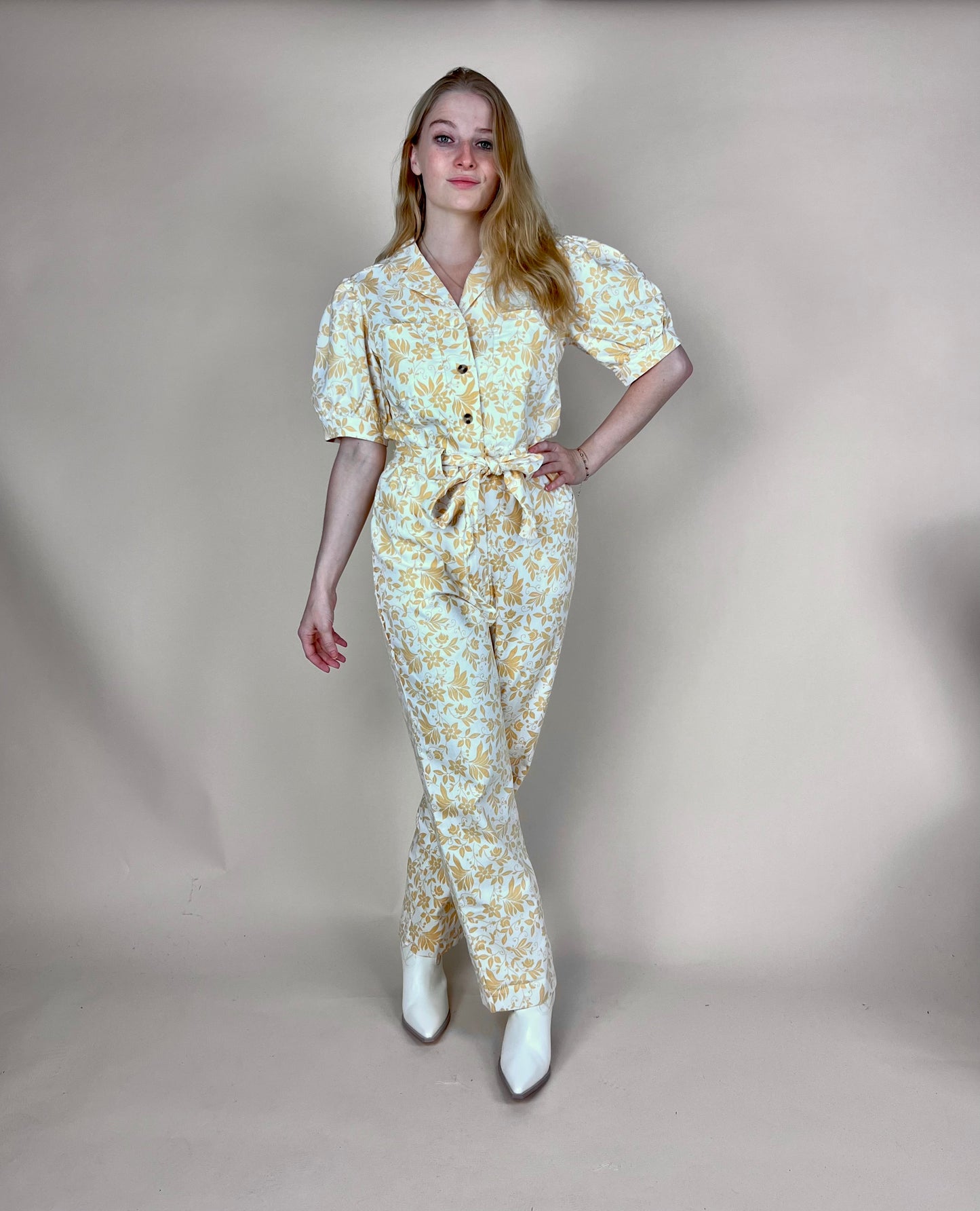 Printed Denim Jumpsuit