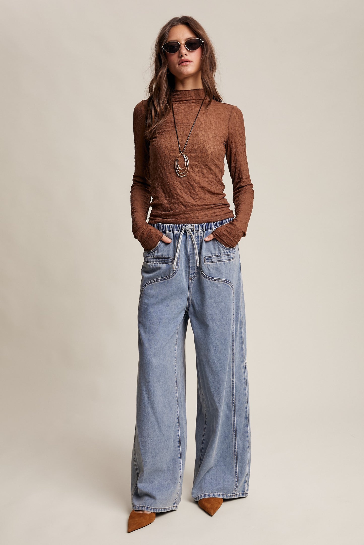 Drawstring Wide Leg Jeans