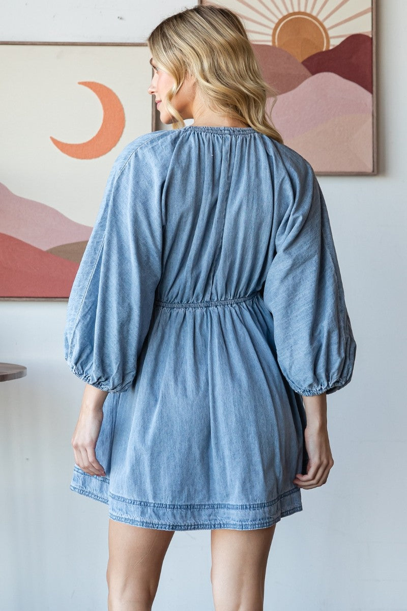 V Neck Denim Dress
