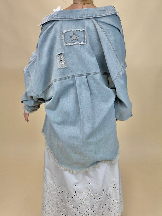 Balloon Sleeve Denim Shacket