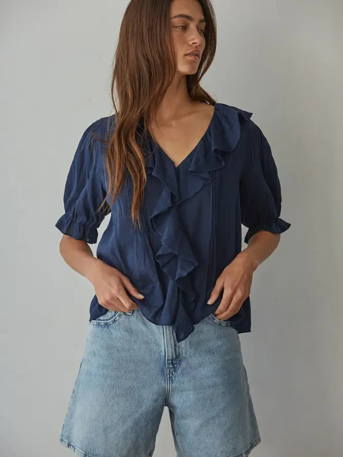 Navy Ruffled Top
