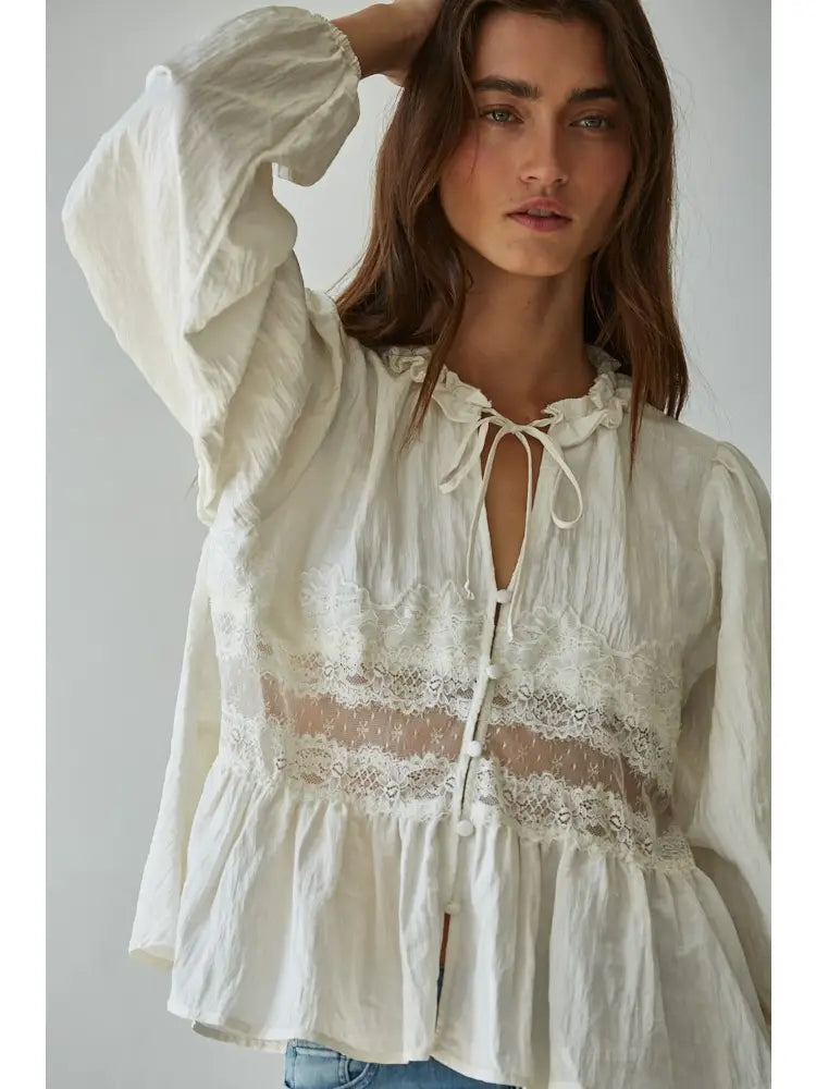 Lace Tie Neck Blouse