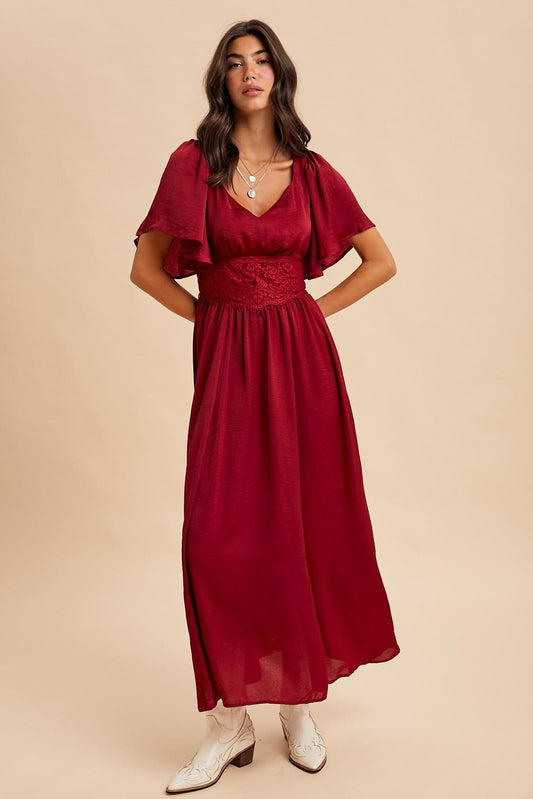 Cranberry Satin Maxi Dress