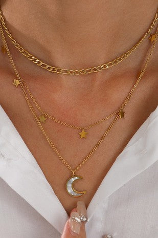 Crescent Moon & Stars Necklace