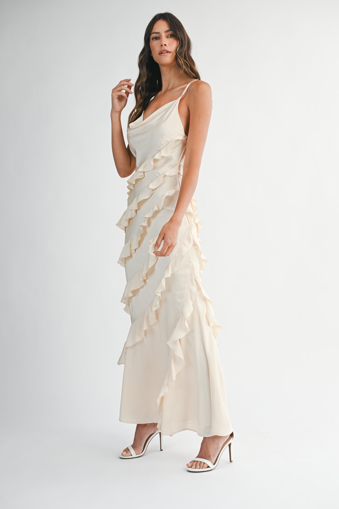 Satin Ruffle Maxi Dress