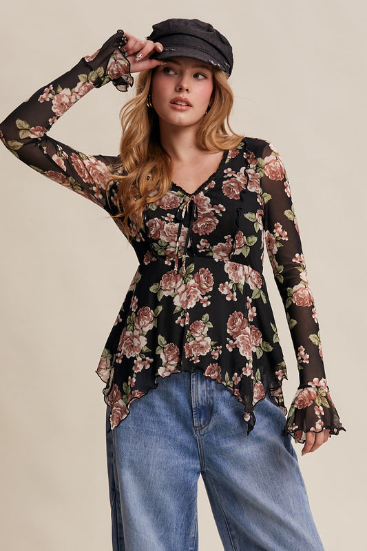 Mesh Handkerchief Hem Top