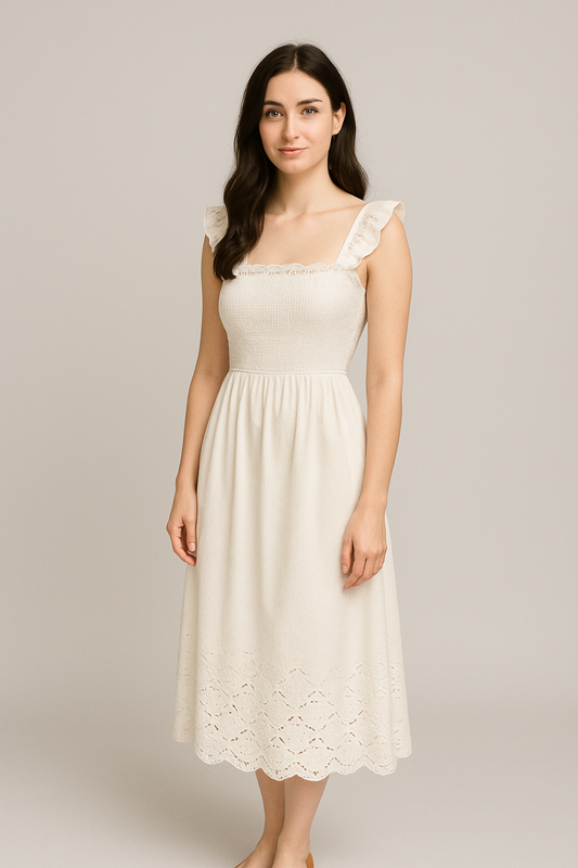 Eyelet Hem Midi Dress