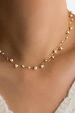 Layered Pearl Bead Necklace