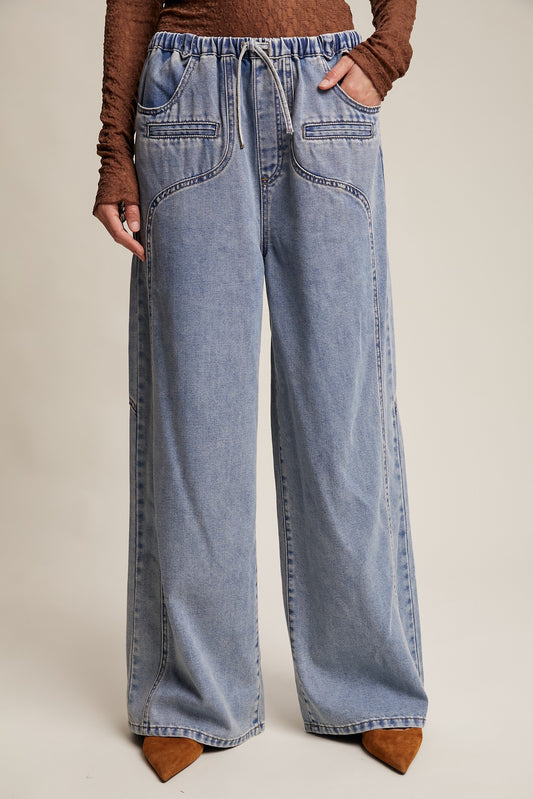 Drawstring Wide Leg Jeans