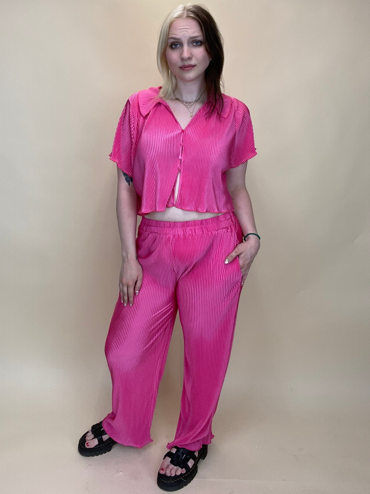 Fuschia Crinkle Pants