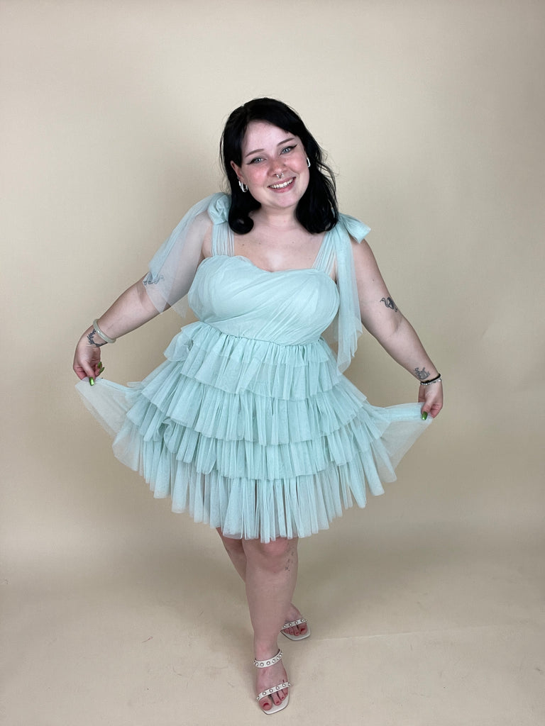 Sage Tulle Mini Dress