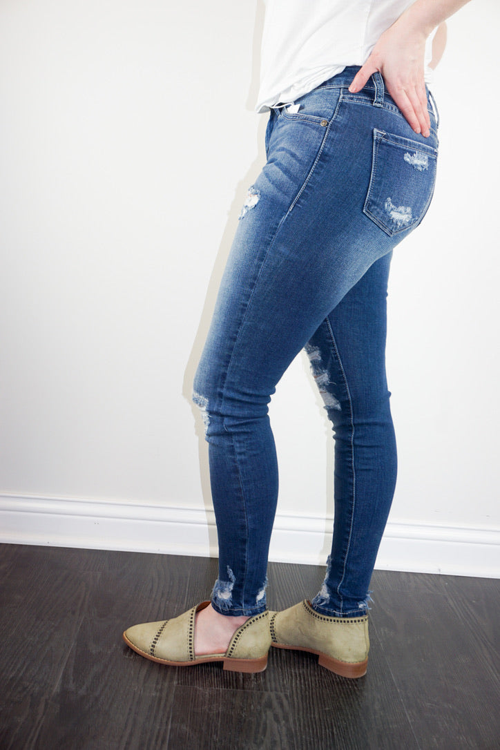 Distressed Cuffed Ankle Skinny