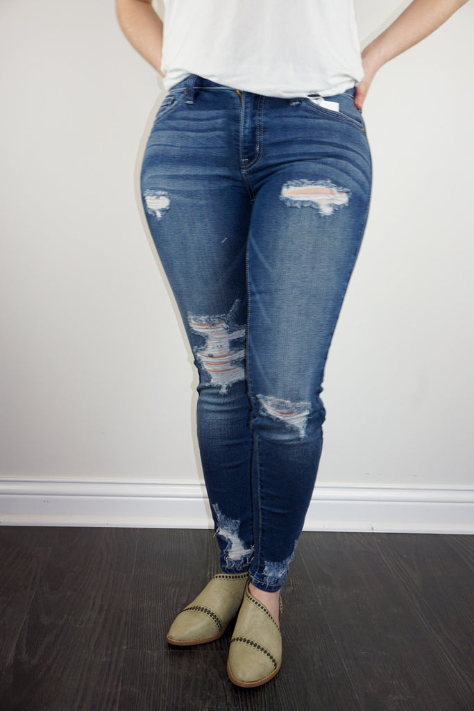 Distressed Cuffed Ankle Skinny