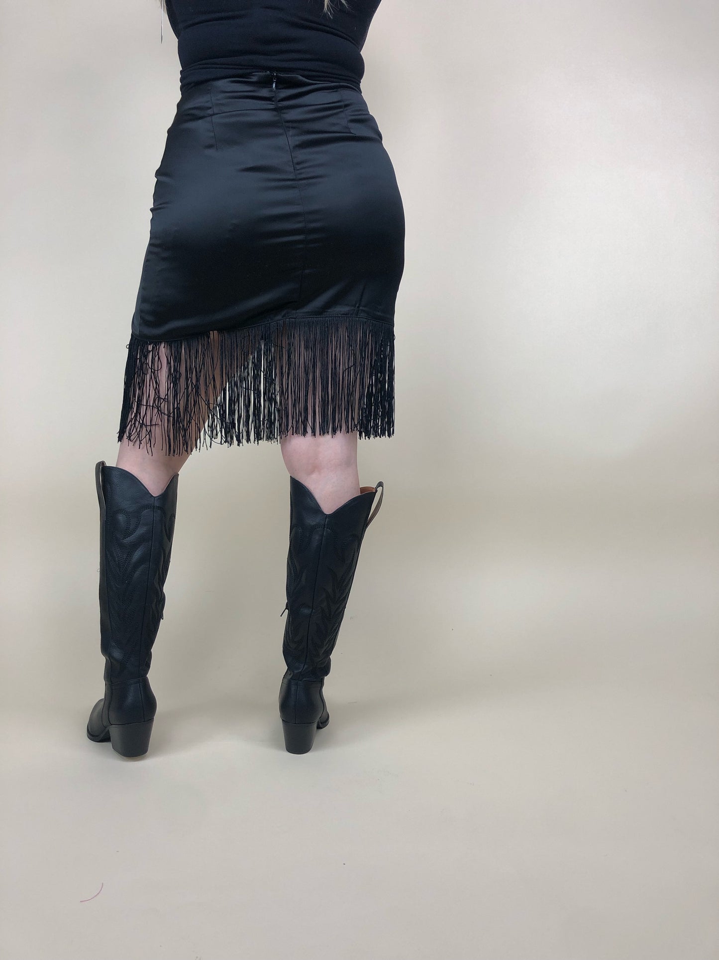 Black Fringed Mini Skirt