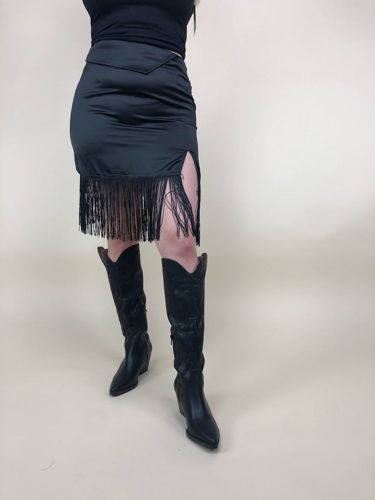 Black Fringed Mini Skirt